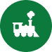 A small green icon with a small steam locomotive truck within it